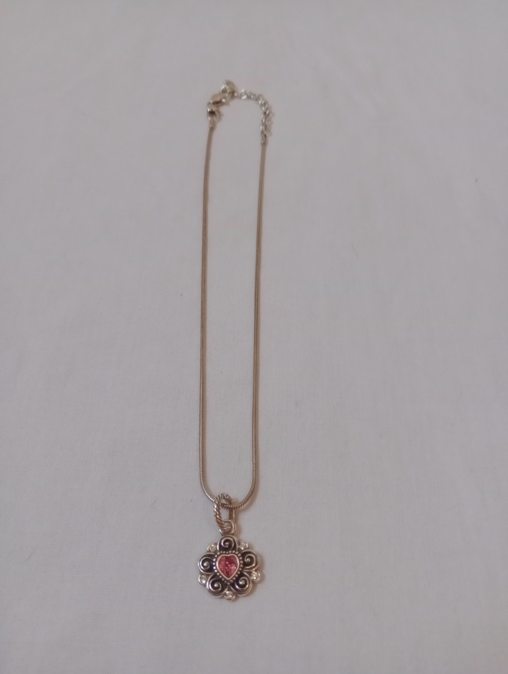 Brighton Silver Heart Pendant Necklace Pink Crystal Floral Charm Romantic Style - Picture 7 of 11